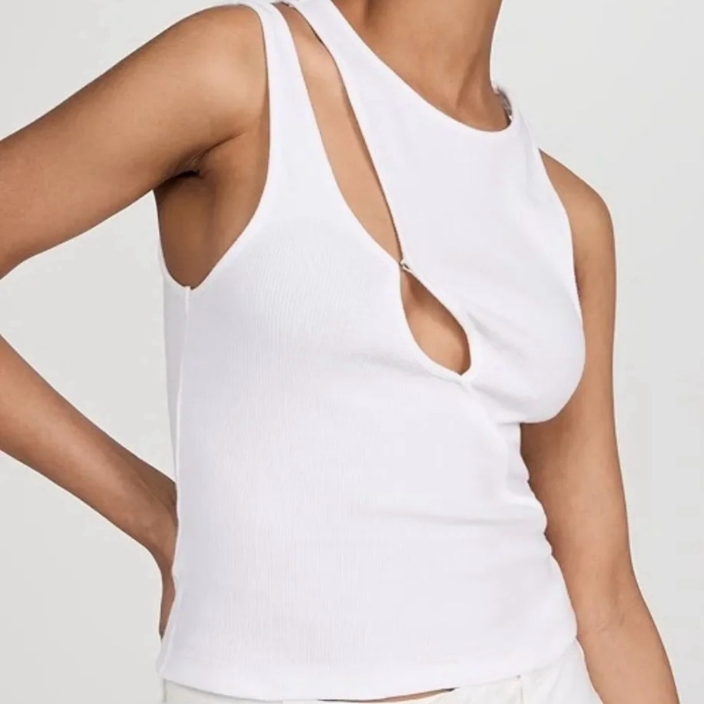 K.NGSLEY White Cut out stretch rib crew neckTank Top NEW WITHOUT TAGS